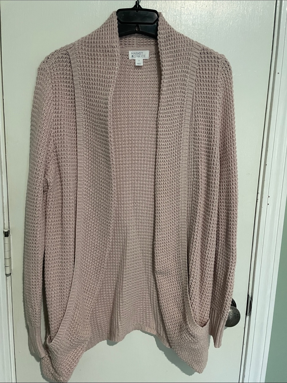 Market & Spruce Waffle Knit Open-Front Cardigan - Dusty Pink